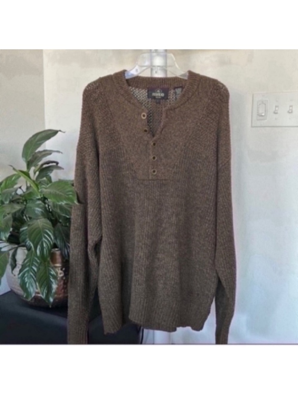 REDHEAD Mens Knit Henley Pullover sweater Sz L Brown Tan